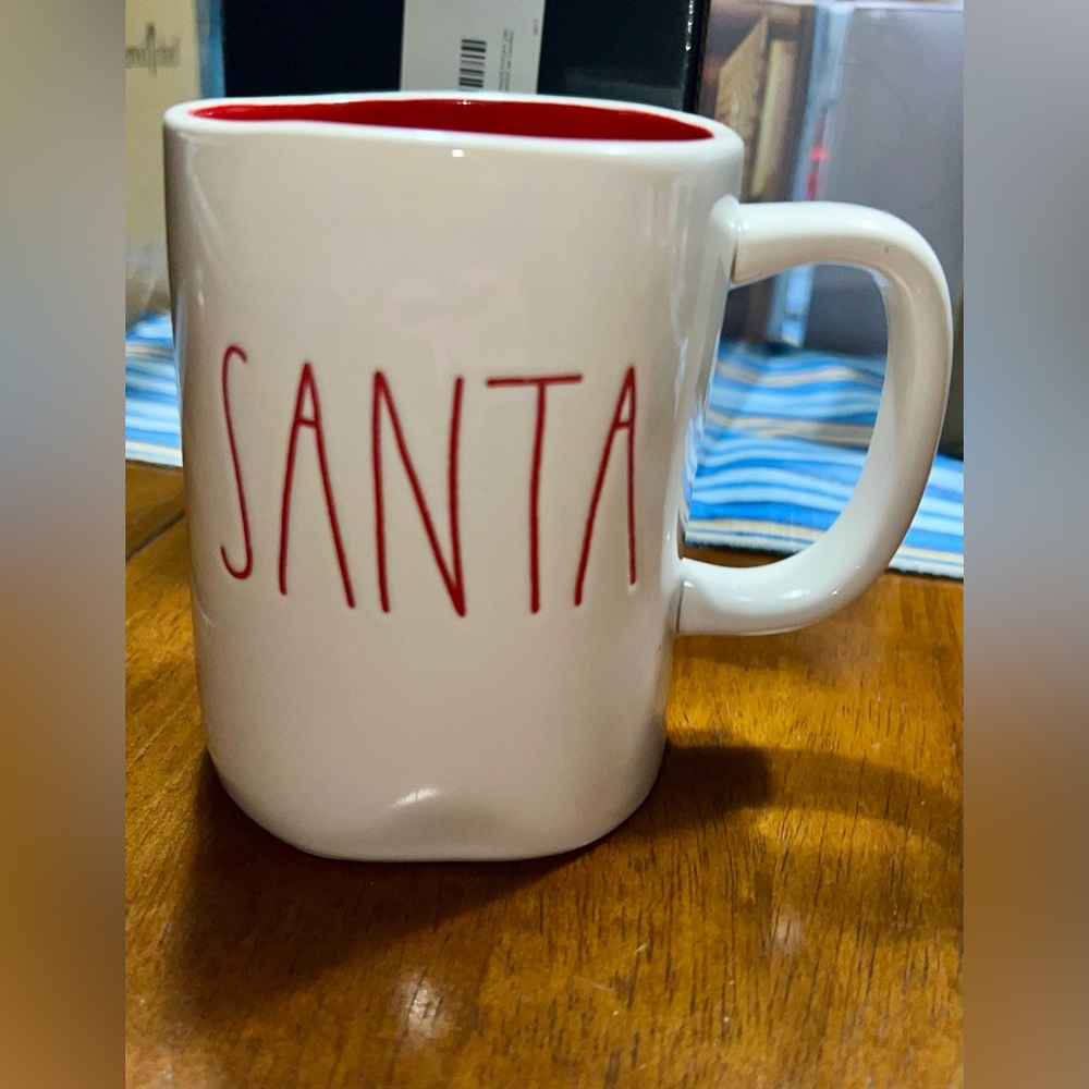 Rae Dunn by Magenta Christmas Mug, White Ceramic w/ Santa in red letters - NEW